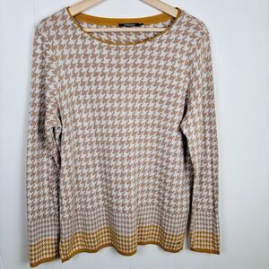 Olsen‎ Houndstooth Women's Tunic Sweater Women's Medium Made Germany Tan Gold